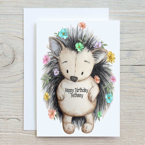 Cute Hedgehog A5 Glossy Personalised Greetings Card, Animal Lovers, Birthdays, Nature, Wildlife, personalised on front if required - Rainbowprint.uk