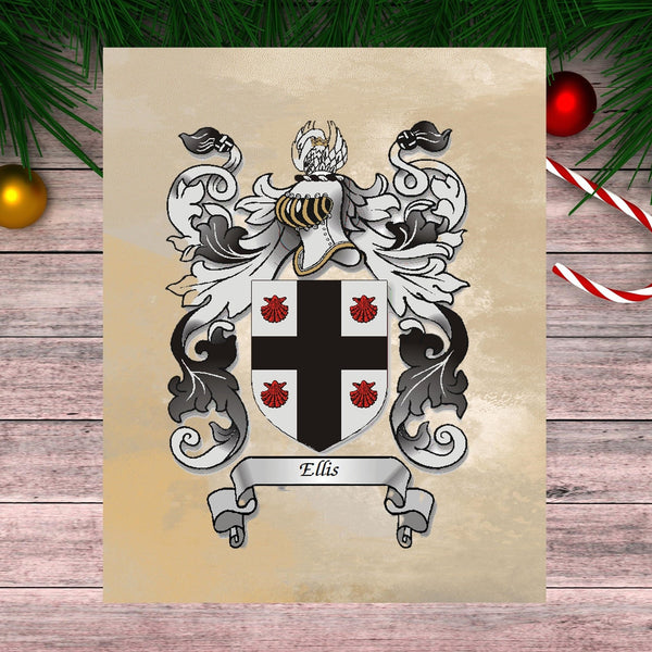 Family Crest A4 Print, Coat of Arms, Heraldry, Printed gloss card - Genealogy, Print - Wedding, Anniversary Gift