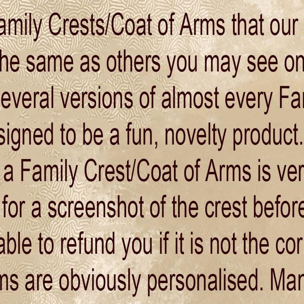 Family Crest A4 Print, Coat of Arms, Heraldry, Printed gloss card - Genealogy, Family Name