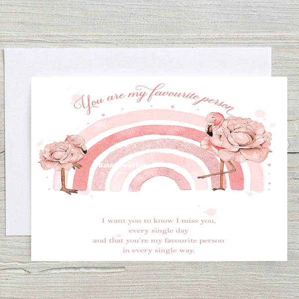 Flamingo - Favourite Person A5 Personalised Greetings Card, ideal Birthdays, Motivational, Thank You, Get Well - Rainbowprint.uk