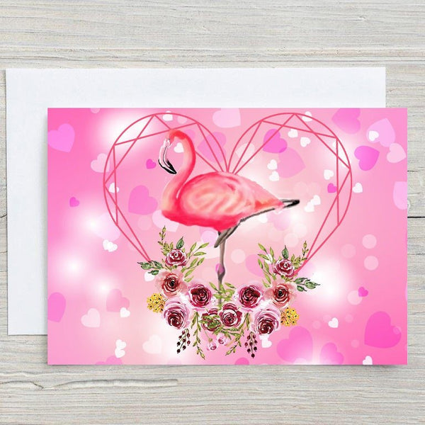 Flamingo, Pink Floral, Personalised Glossy A5 Greetings Card, Happy Birthday, Thank You Card, Blank Inside - Rainbowprint.uk