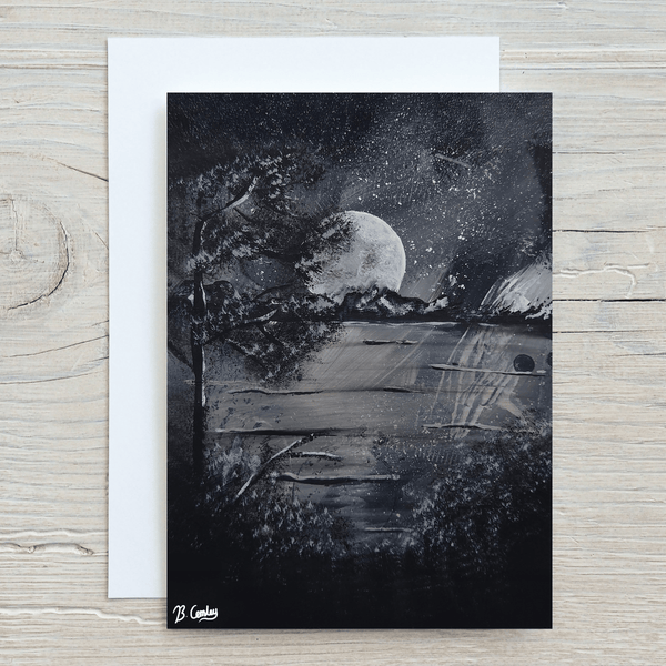 Moon Mountains Greetings Card, can be personalised - Rainbowprint.uk