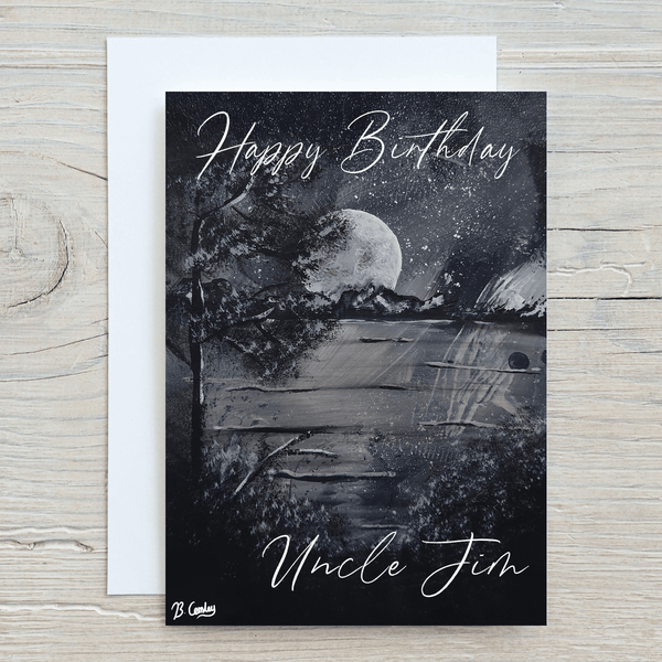 Moon Mountains Greetings Card, can be personalised - Rainbowprint.uk