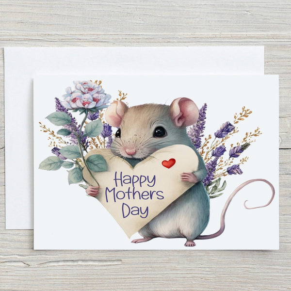 Mouse Mother's Day Glossy A5 Personalised Greetings Card, for Mum, Mother, Step Mum, Mouse Lovers, Happy Mother's Day, Floral Card - Rainbowprint.uk