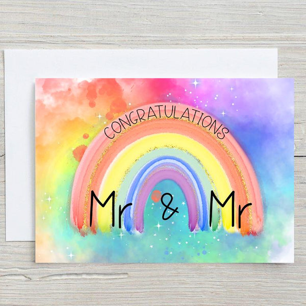 Mr & Mr, Congratulations Personalised Glossy A5 Greetings Card, Wedding, Anniversary, LGBTQ, Blank Inside - Rainbowprint.uk