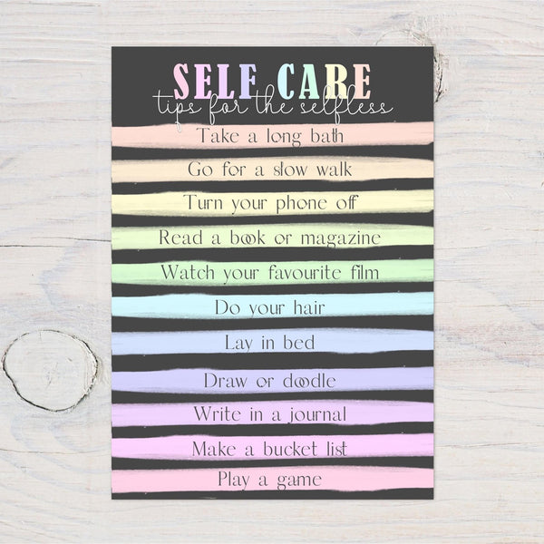 Self Care Motivational Glossy A4 Wall Print - for Bedrooms, Office, Study, Work - List of Motivational Sayings - Love Yourself - Rainbowprint.uk
