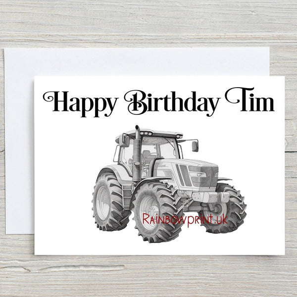 Tractor Glossy A5 Personalised Greetings Card, any text printed on the front, farmer, kids, agriculture, farm hands, tractor drivers - Rainbowprint.uk