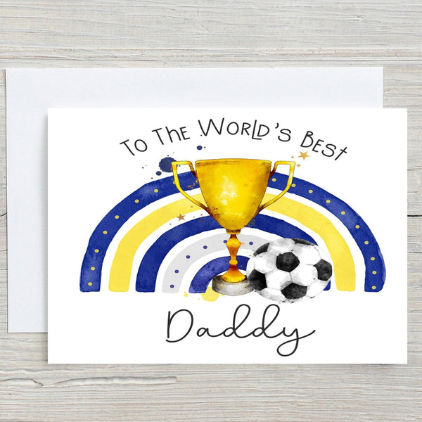 World's Best Daddy Football Yellow Blue Glossy A5 Personalised Greetings Card, Birthday, Father's Day, Love your Dad - Oxford United? - Rainbowprint.uk