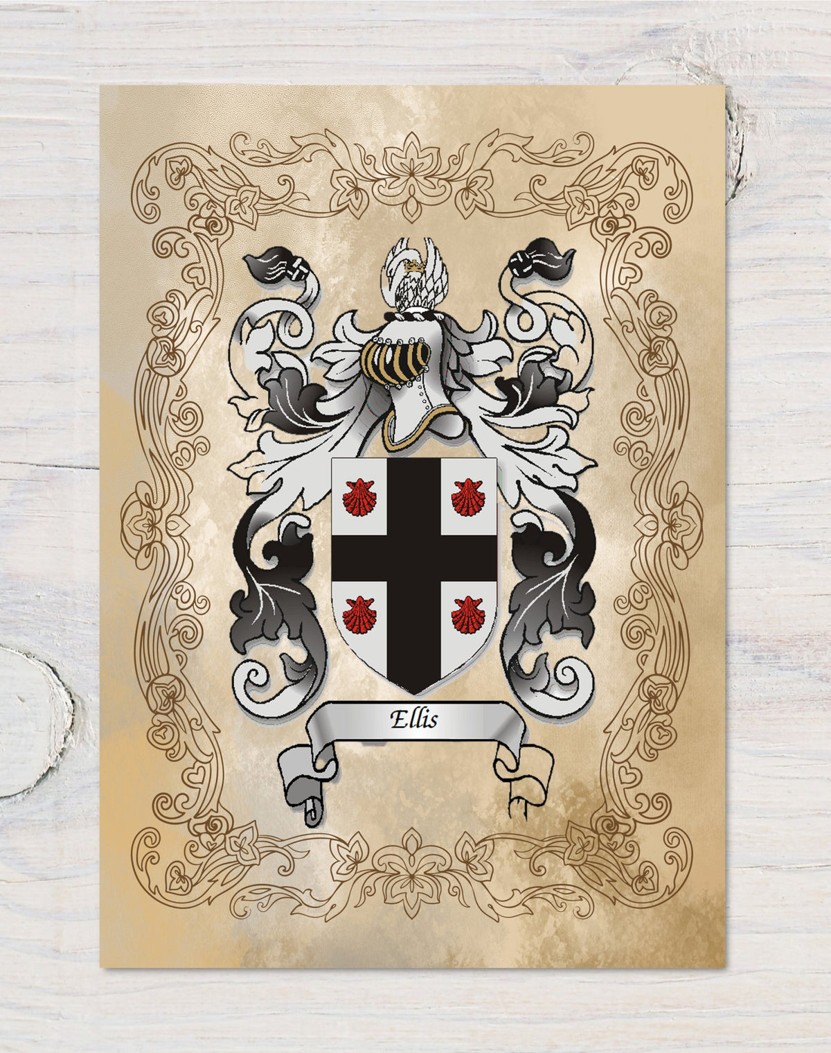 Heraldry/Genealogy/Family Crest/Family Name/Coat of Arms/Surname Canvas Effect A4 Wall Print - Rainbowprint.uk