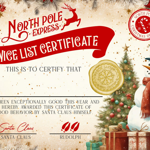 10 x Christmas North Pole Bulk A4 glossy Nice List Certificate - Blank for you to fill in - 6 versions - Rainbowprint.uk