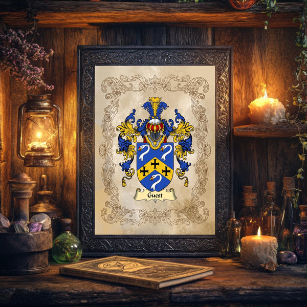 2 x Personalised Family Crest Print: Surname History, Heraldry Art, unframed, Ideal Christmas Gift - Rainbowprint.uk