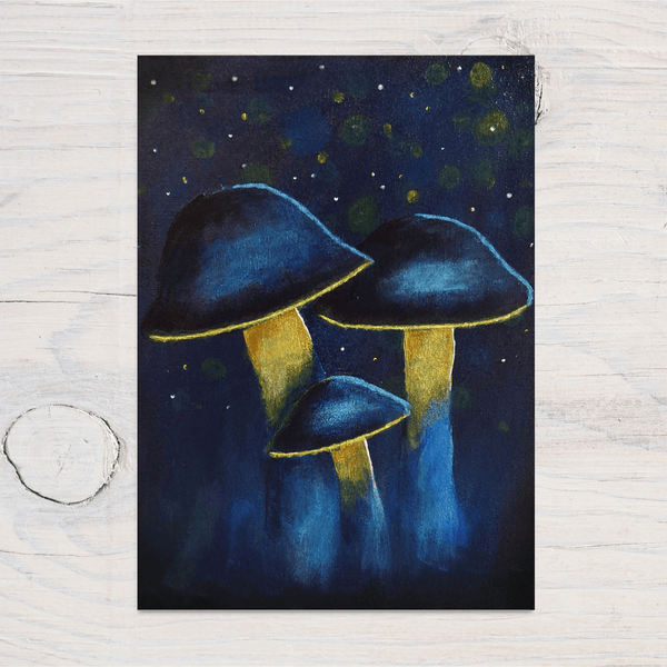 3 Mushrooms Print on 260gsm glossy art card canvas effect stunning print - Rainbowprint.uk