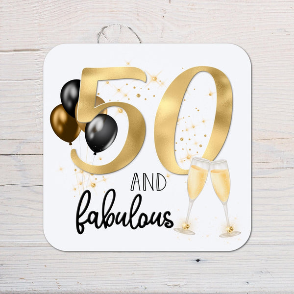 50 And Fabulous Birthday Coaster personalised with any wording, 50th Birthdays, lovely gift for a special birthday, 1975 - Rainbowprint.uk