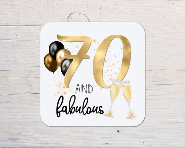 70 And Fabulous Birthday Coaster personalised with any wording, 50th Birthdays, lovely gift for a special birthday, 1955 - Rainbowprint.uk