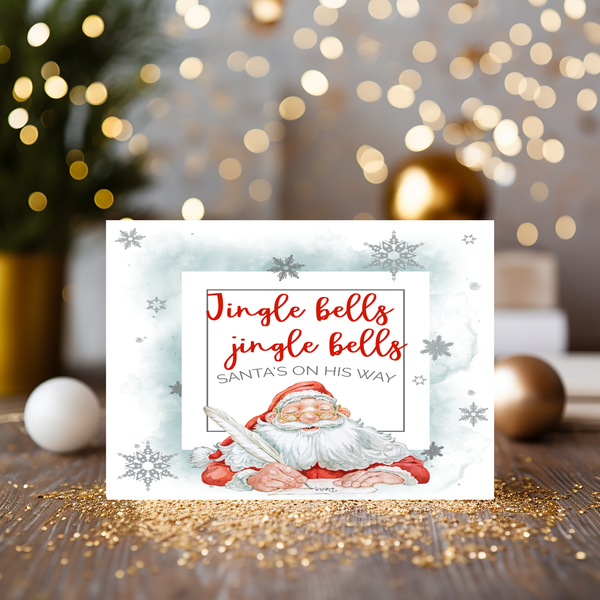 Christmas Jingle Bells with Santa Greetings Card, can be personalised