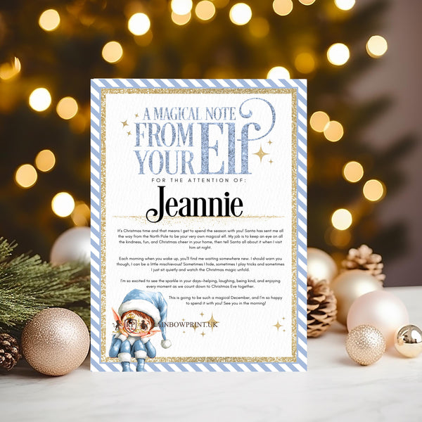 A Magic Note From Your Elf Certificate - personalised 2025 Keepsake - help them believe in Santa! Choice of Red, Pink or Blue - Rainbowprint.uk