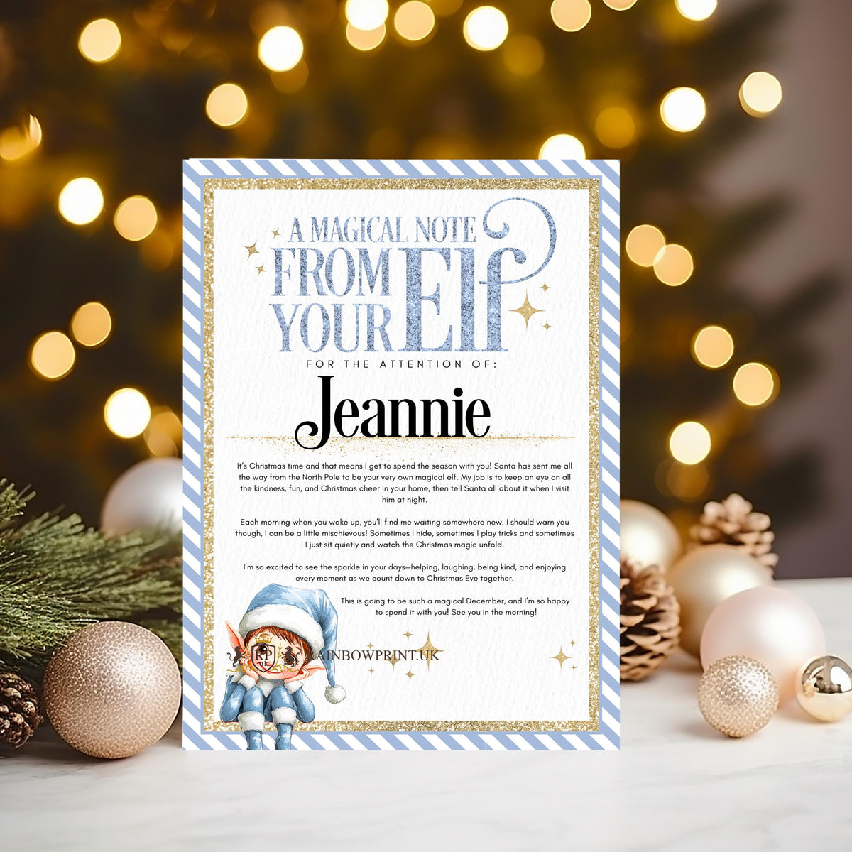 A Magic Note From Your Elf Certificate - personalised 2025 Keepsake - help them believe in Santa! Choice of Red, Pink or Blue - Rainbowprint.uk