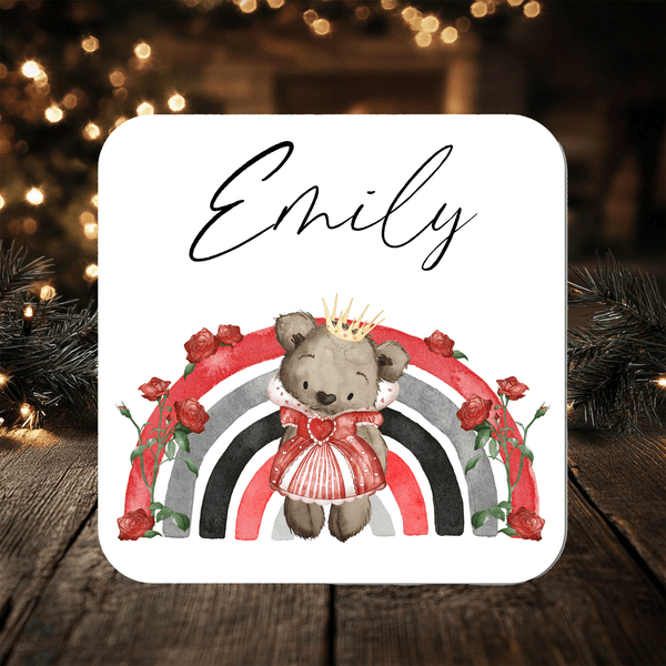 Alice Bear Fairytale Coaster Gift: can be personalised - Rainbowprint.uk