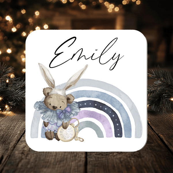 Alice Bear Story Coaster Gift: can be personalised - Rainbowprint.uk