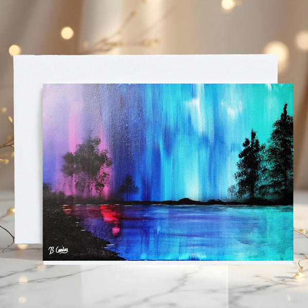 Aurora Dreams Greetings Card: can be personalised (Northern Lights) - Rainbowprint.uk