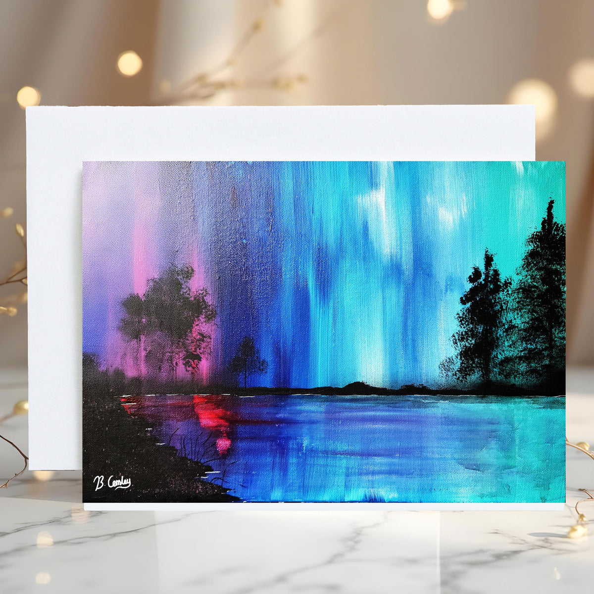 Aurora Dreams Greetings Card: can be personalised (Northern Lights) - Rainbowprint.uk