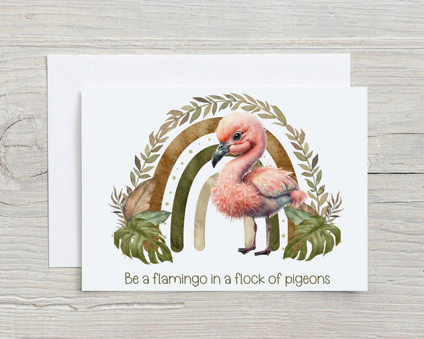 Be A Flamingo Glossy A5 Personalised Greetings Card for Birthdays, Motivational, Thank You Card, Blank Inside, any name on the front - Rainbowprint.uk