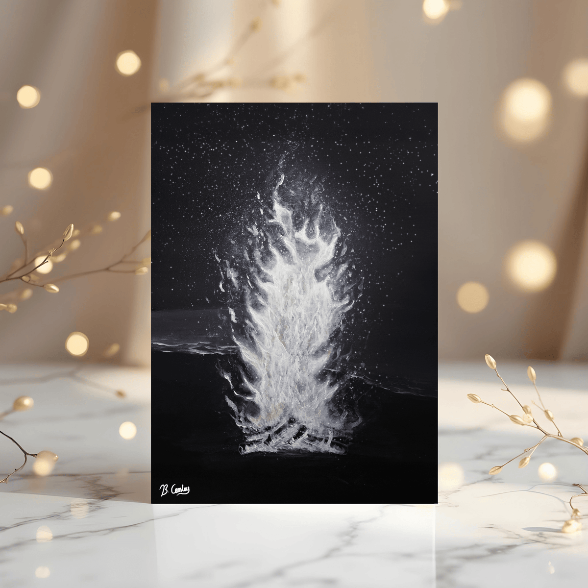 Beach Fire A5 Glossy Greetings Card, can be personalised - Rainbowprint.uk