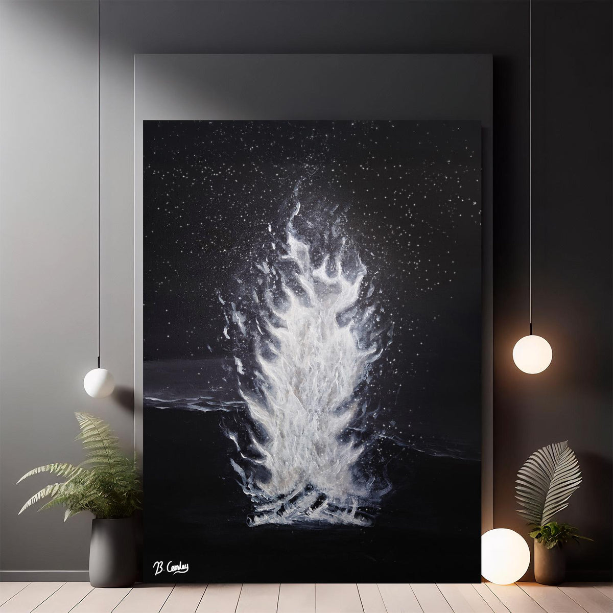 Beach Fire - Original Art Hand Painted Canvas 50x40cm - Rainbowprint.uk