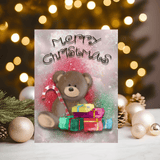 Bear Christmas, Personalised Glossy A5 Greetings with Candy Stick and Gifts, any name on the front - Rainbowprint.uk