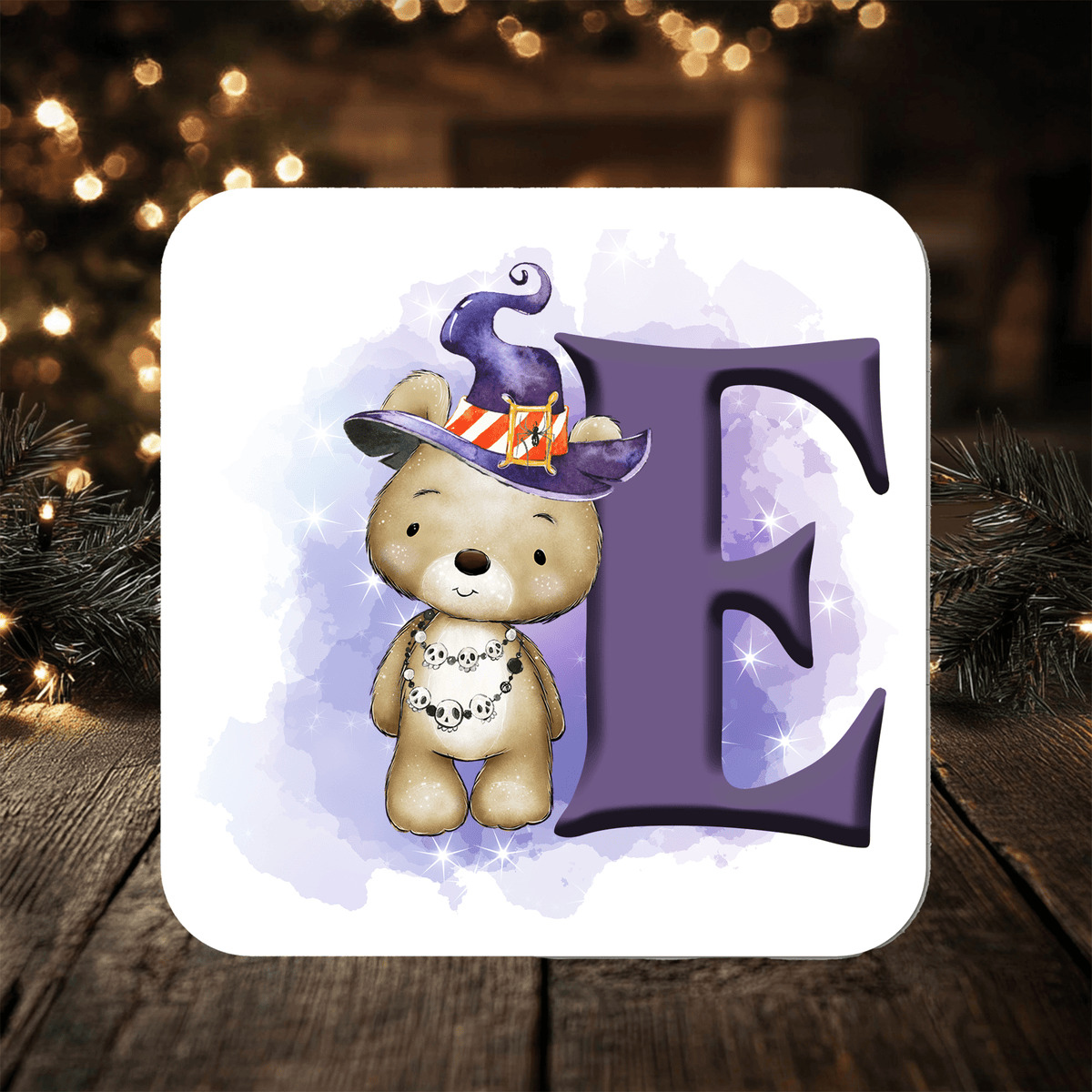 Bear Wizard Initial Coaster personalised with any wording - Rainbowprint.uk