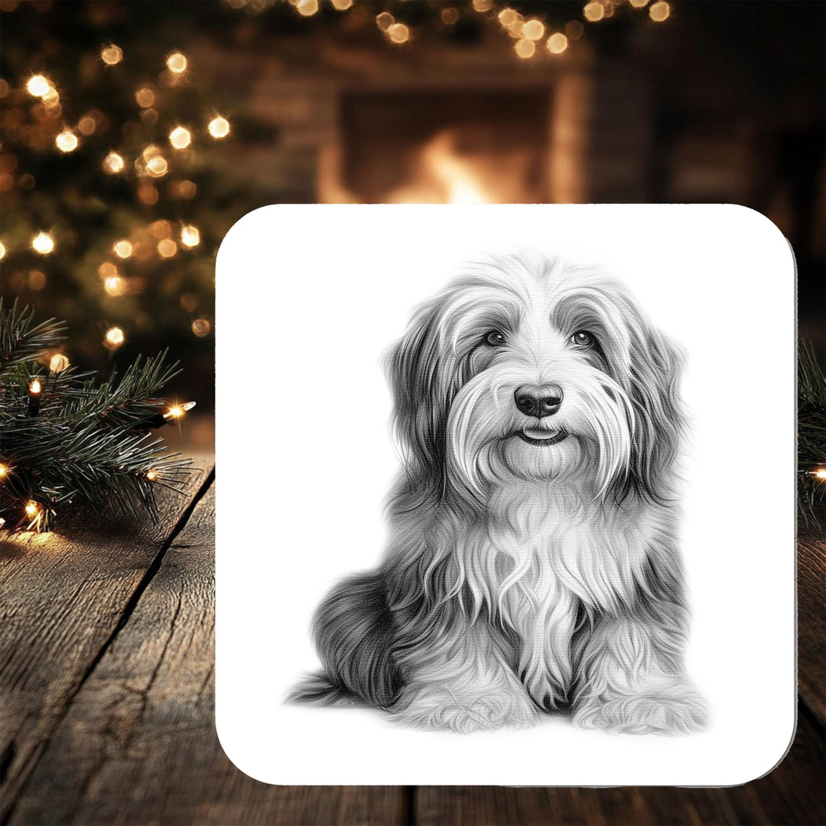 Bearded Collie Dog Coaster personalised with any wording - Rainbowprint.uk