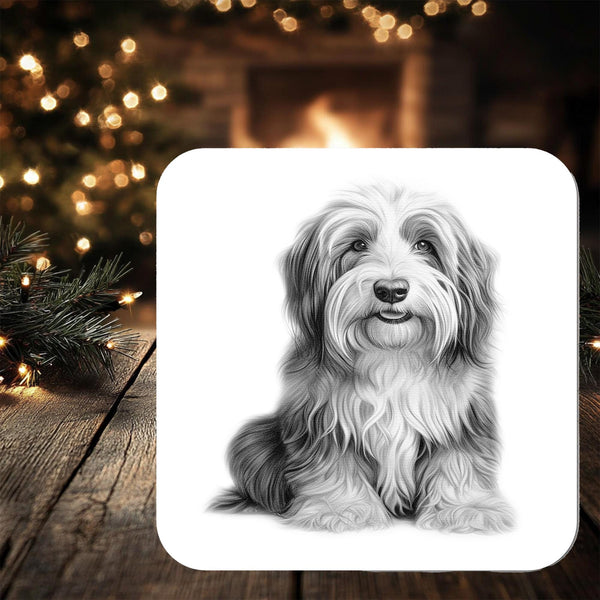 Bearded Collie Dog Coaster personalised with any wording - Rainbowprint.uk