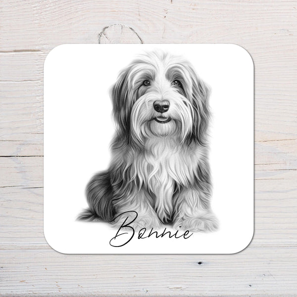 Bearded Collie Dog Coaster personalised with any wording - Rainbowprint.uk