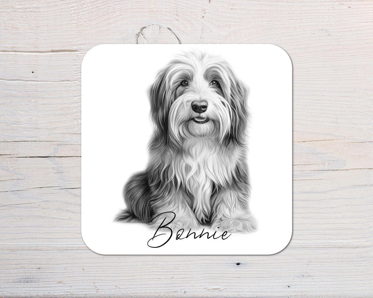 Bearded Collie Dog Coaster personalised with any wording - Rainbowprint.uk