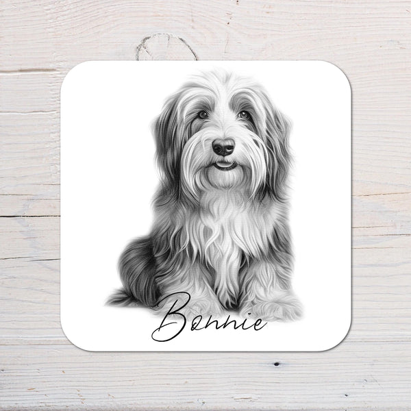 Bearded Collie Dog Coaster personalised with any wording - Rainbowprint.uk