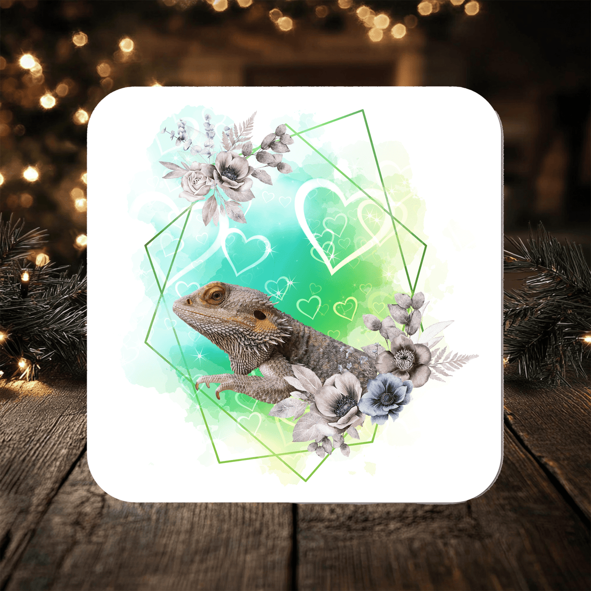 Bearded Dragon Beardie Coaster personalised with any wording, reptile lover, ideal gift - Rainbowprint.uk