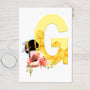 Bee A4 Wall Print with Initial, Beautiful Floral Design, Wall Art, Personalised, ideal gift - Rainbowprint.uk