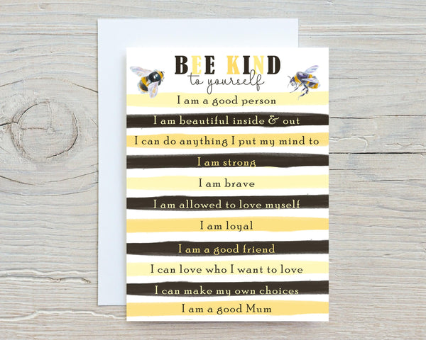 Bee Kind A5 Greetings Card: Personalised Motivational Gift - Rainbowprint.uk