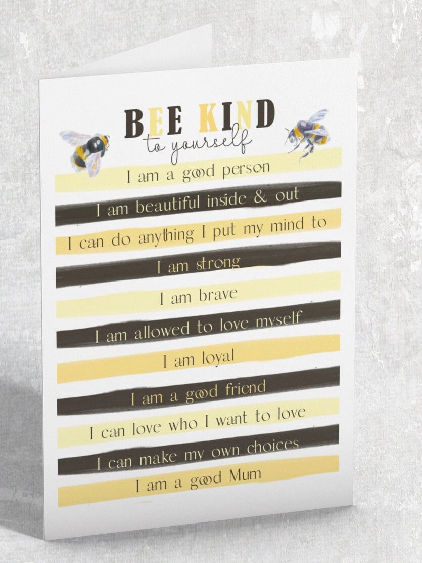 Bee Kind Greetings Card: can be personalised - Rainbowprint.uk