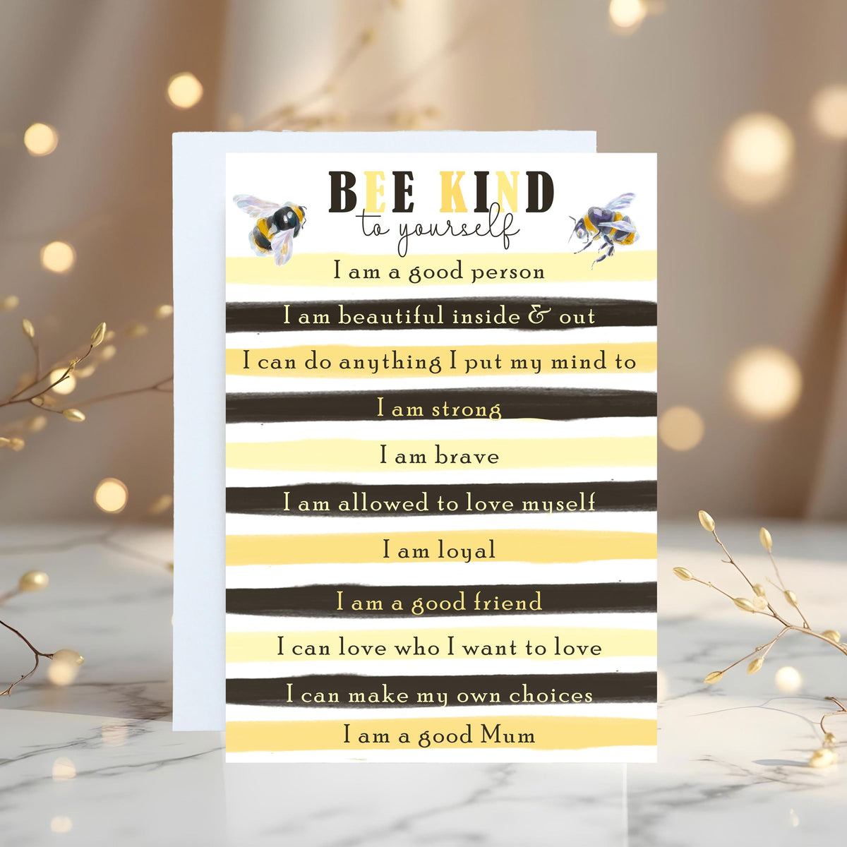 Bee Kind Greetings Card: can be personalised - Rainbowprint.uk