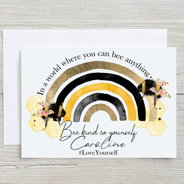 Bee Kind Rainbow Greetings Card: Personalised A5 Birthday Card - Rainbowprint.uk