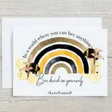 Bee Kind Rainbow Greetings Card: Personalised on the front if required - Rainbowprint.uk