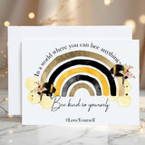 Bee Kind Rainbow Greetings Card: Personalised on the front if required - Rainbowprint.uk