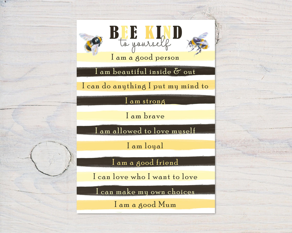 Bee Kind To Yourself A4 Wall Art Print: Motivational Decor Gift - Rainbowprint.uk