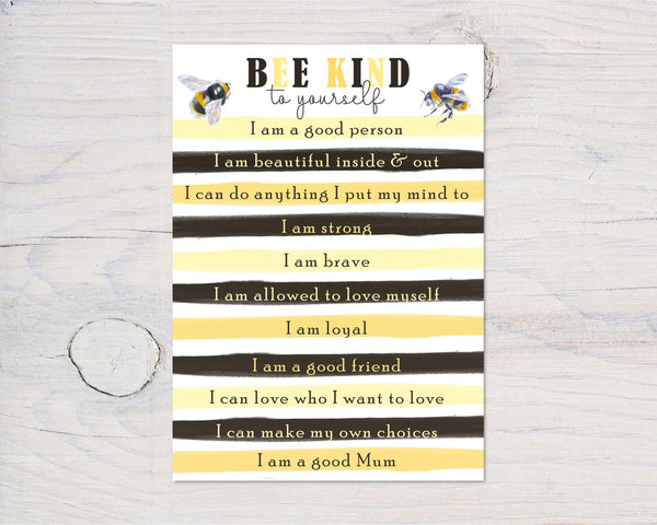 Bee Kind To Yourself A4 Wall Art Print: Motivational Decor Gift - Rainbowprint.uk