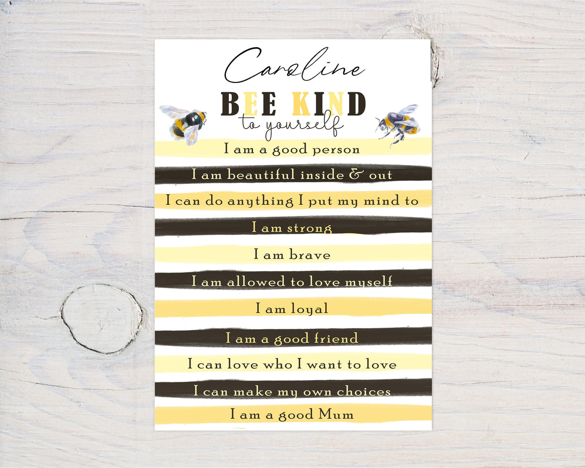 Bee Kind To Yourself A4 Wall Art Print: Motivational Decor Gift - Rainbowprint.uk