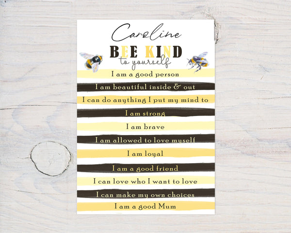 Bee Kind To Yourself A4 Wall Art Print: Motivational Decor Gift - Rainbowprint.uk