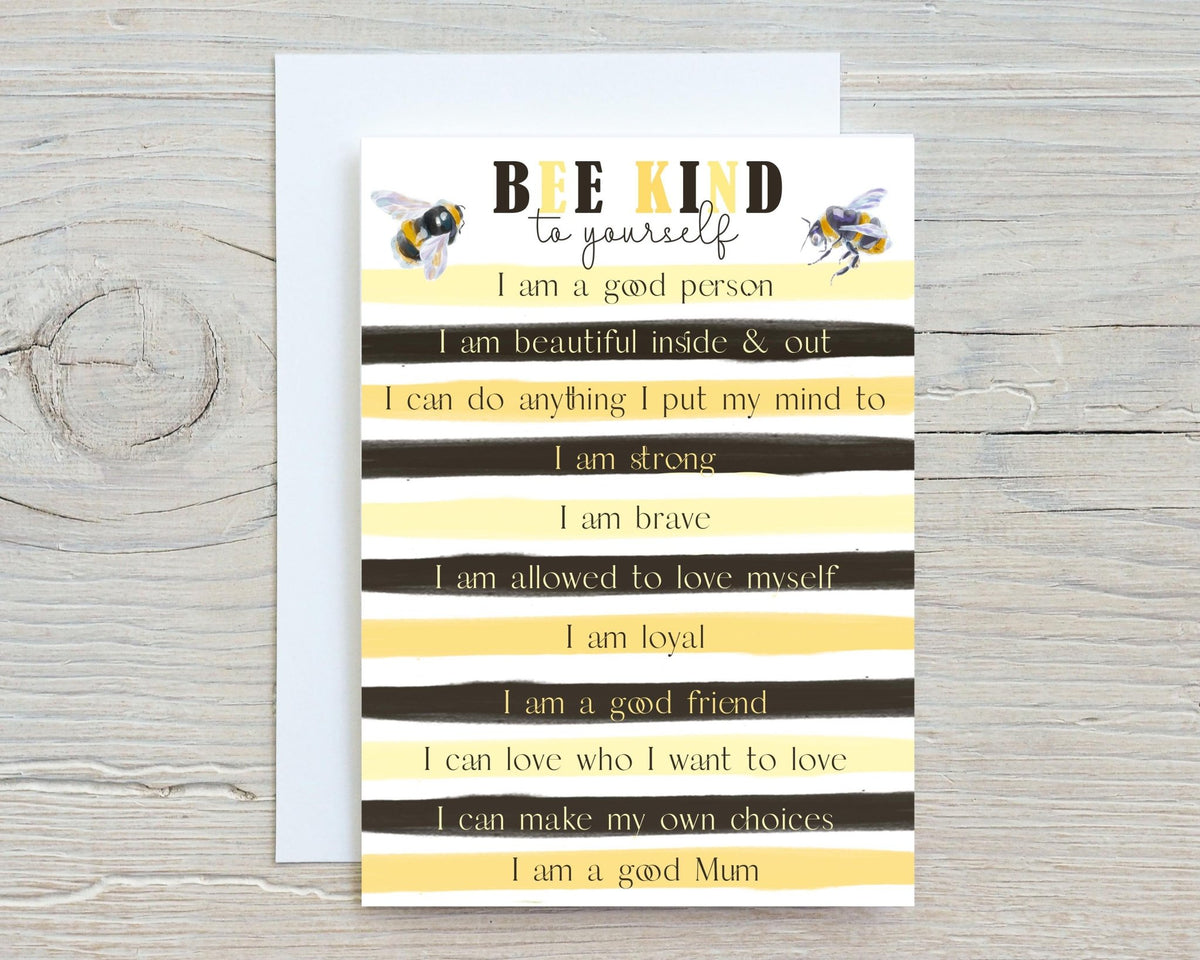 Bee Kind To Yourself Motivational A5 Personalised Greetings Card, Birthdays, You, Get Well Cards - Rainbowprint.uk