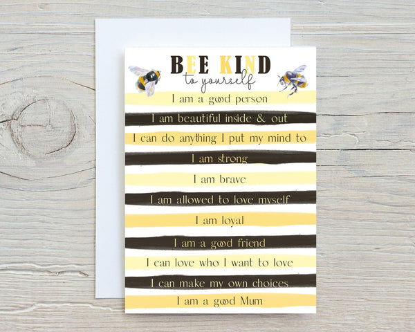 Bee Kind To Yourself Motivational A5 Personalised Greetings Card, Birthdays, You, Get Well Cards - Rainbowprint.uk