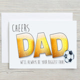 Beer Football Dad Card with Cheers Dad text and football design on front 